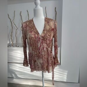Studio 1940 Floral Wrap Blouse - Red and Cream